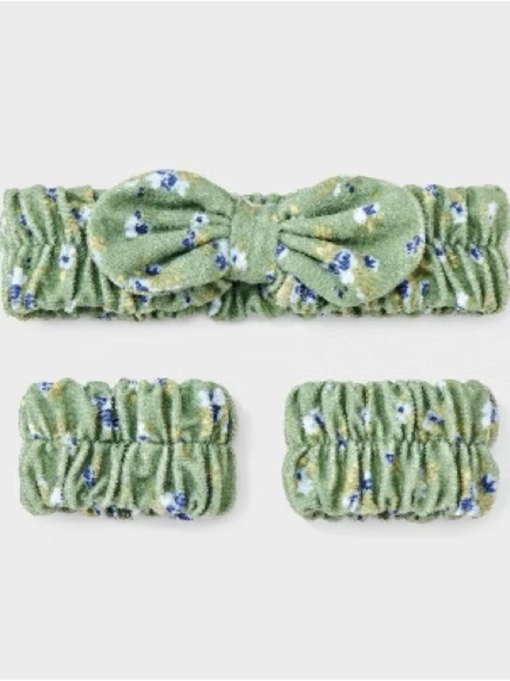Green Floral Bow Headband & Wrist Spa Set